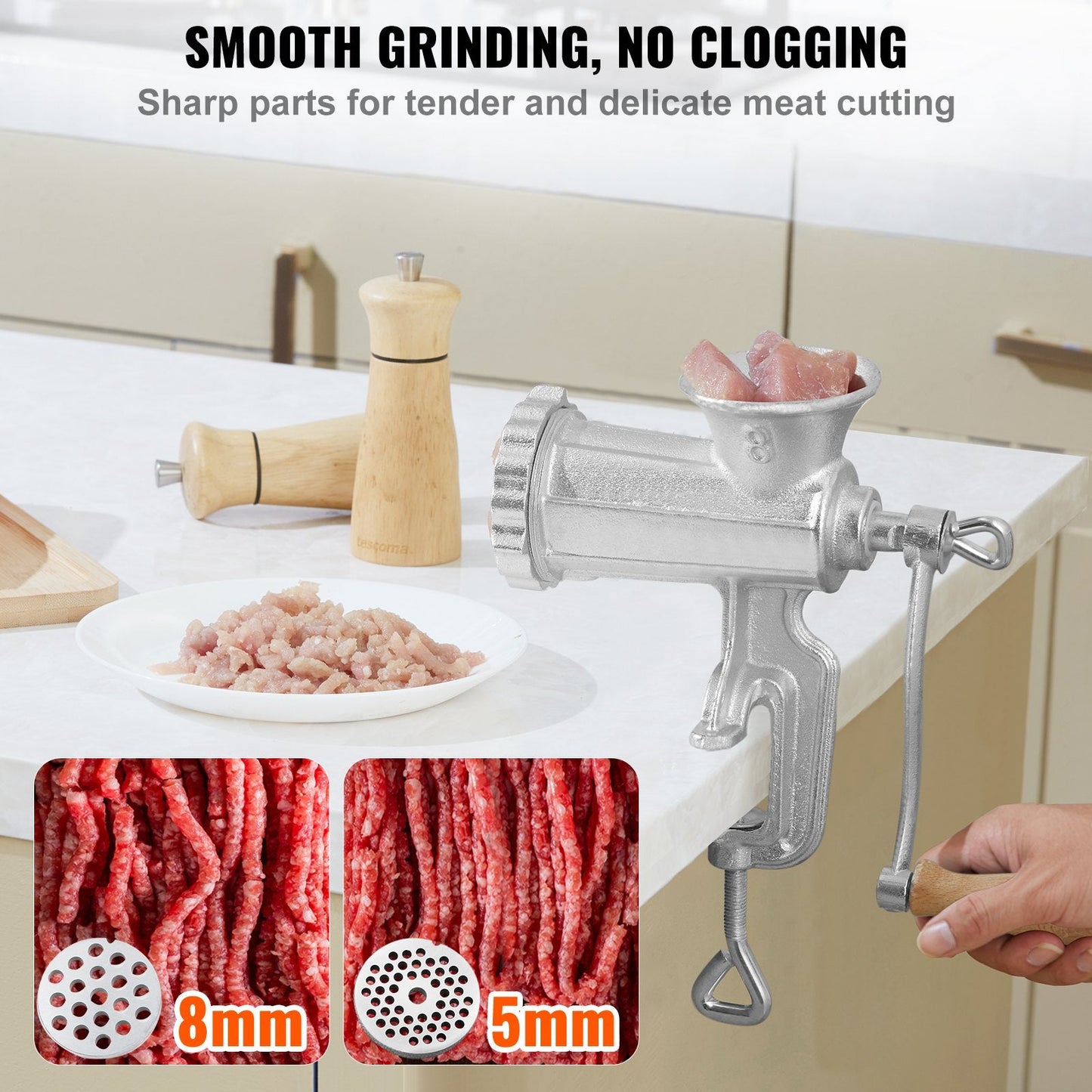 Heavy Duty Cast Iron Meat Grinder with Steel Table Clamp, 2.5 kg