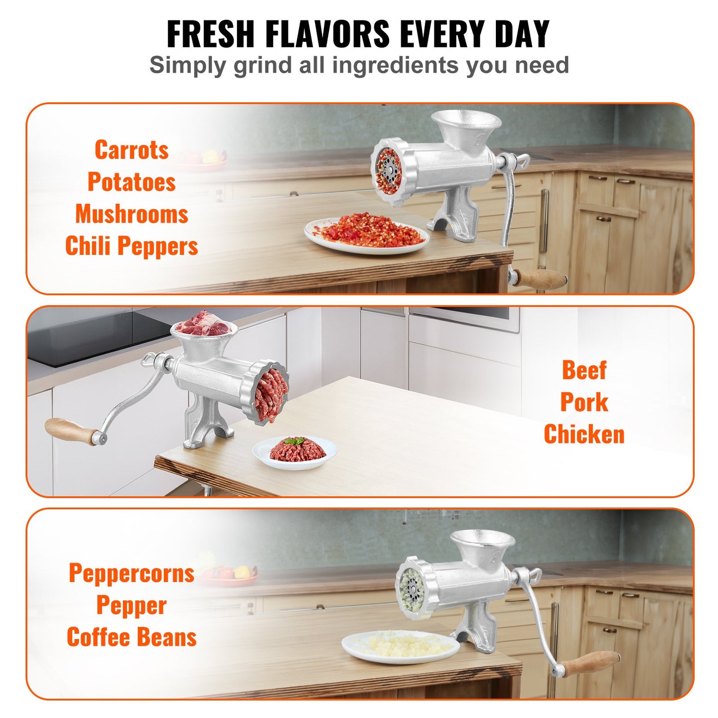 VEVOR Manual Meat Grinder Heavy Duty Cast Iron Meat Grinder & Steel Table Clamp