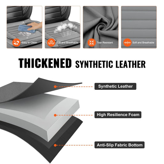 Universal Faux Leather Car Seat Covers, 2pcs, Gray, Airbag Compatible, 2.99 kg
