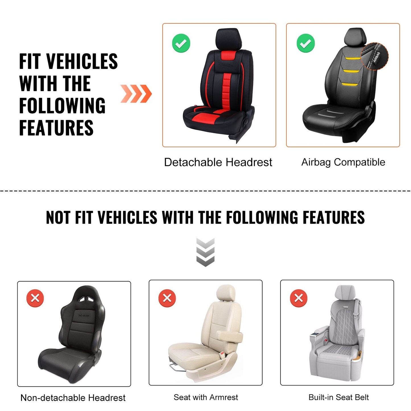 Universal Faux Leather Car Seat Covers, 2pcs, Gray, Airbag Compatible, 2.99 kg