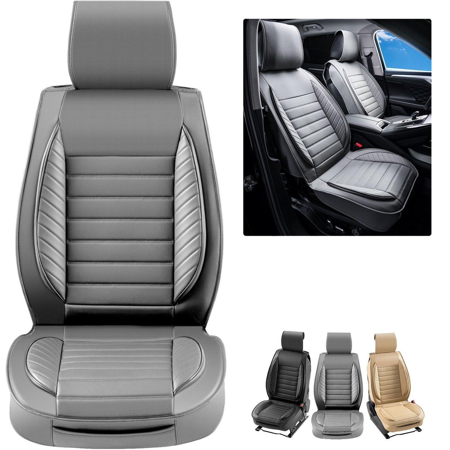 Universal Faux Leather Car Seat Covers, 2pcs, Gray, Airbag Compatible, 2.99 kg