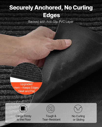 Front Door Mat, 3048 x 914 mm Commercial Floor Mat for Indoor and Outdoor, Stylish Striped Industrial Carpet with PVC Backing, Heavy Duty Washable Entry Rug for Hallway, Balcony, Garage, Grey