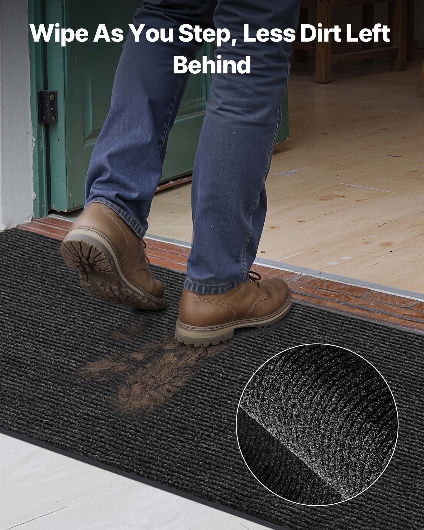 Front Door Mat, 3048 x 914 mm Commercial Floor Mat for Indoor and Outdoor, Stylish Striped Industrial Carpet with PVC Backing, Heavy Duty Washable Entry Rug for Hallway, Balcony, Garage, Grey