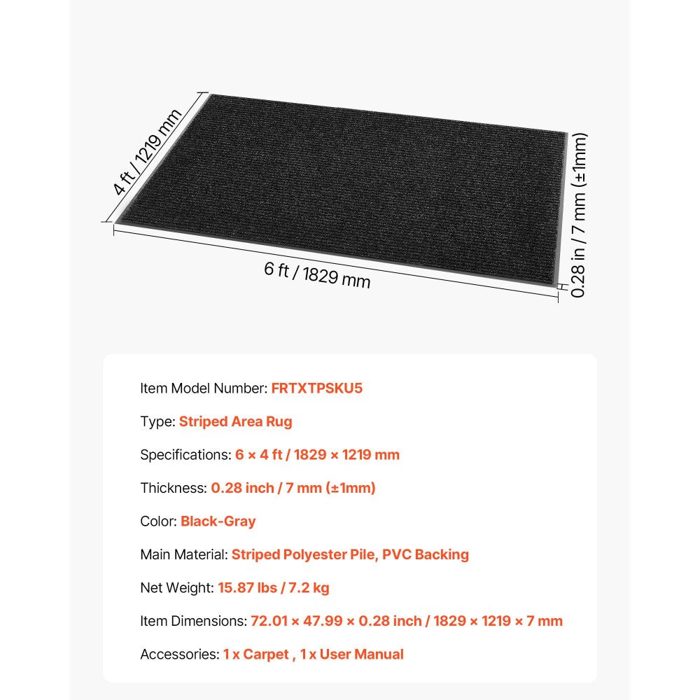 Front Door Mat, 1829 x 1219 mm Commercial Floor Mat for Indoor and Outdoor, Stylish Striped Industrial Carpet with PVC B