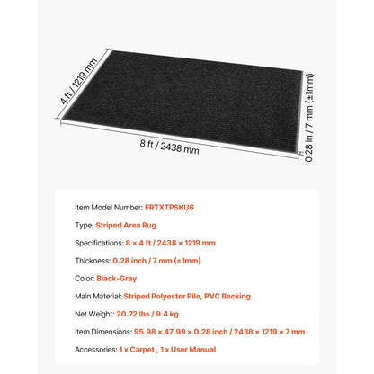 Front Door Mat, 2438 x 1219 mm Commercial Floor Mat for Indoor and Outdoor, Stylish Striped Industrial Carpet with PVC B