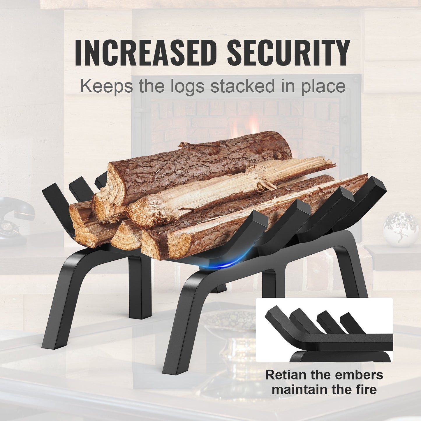 VEVOR Fireplace Log Grate, 18 inch Heavy Duty Fireplace Grate with 6 Support Legs,