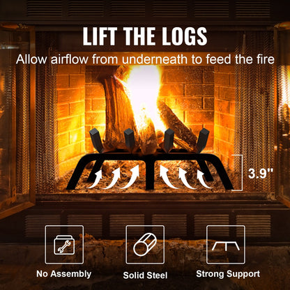 Heavy Duty Fireplace Log Grate, 0.45m with 6 Legs, Steel Bars, 6.6 kg, Black