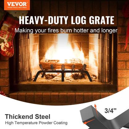 Heavy Duty 0.53m Fireplace Log Grate with 6 Legs, Powder-Coated Steel