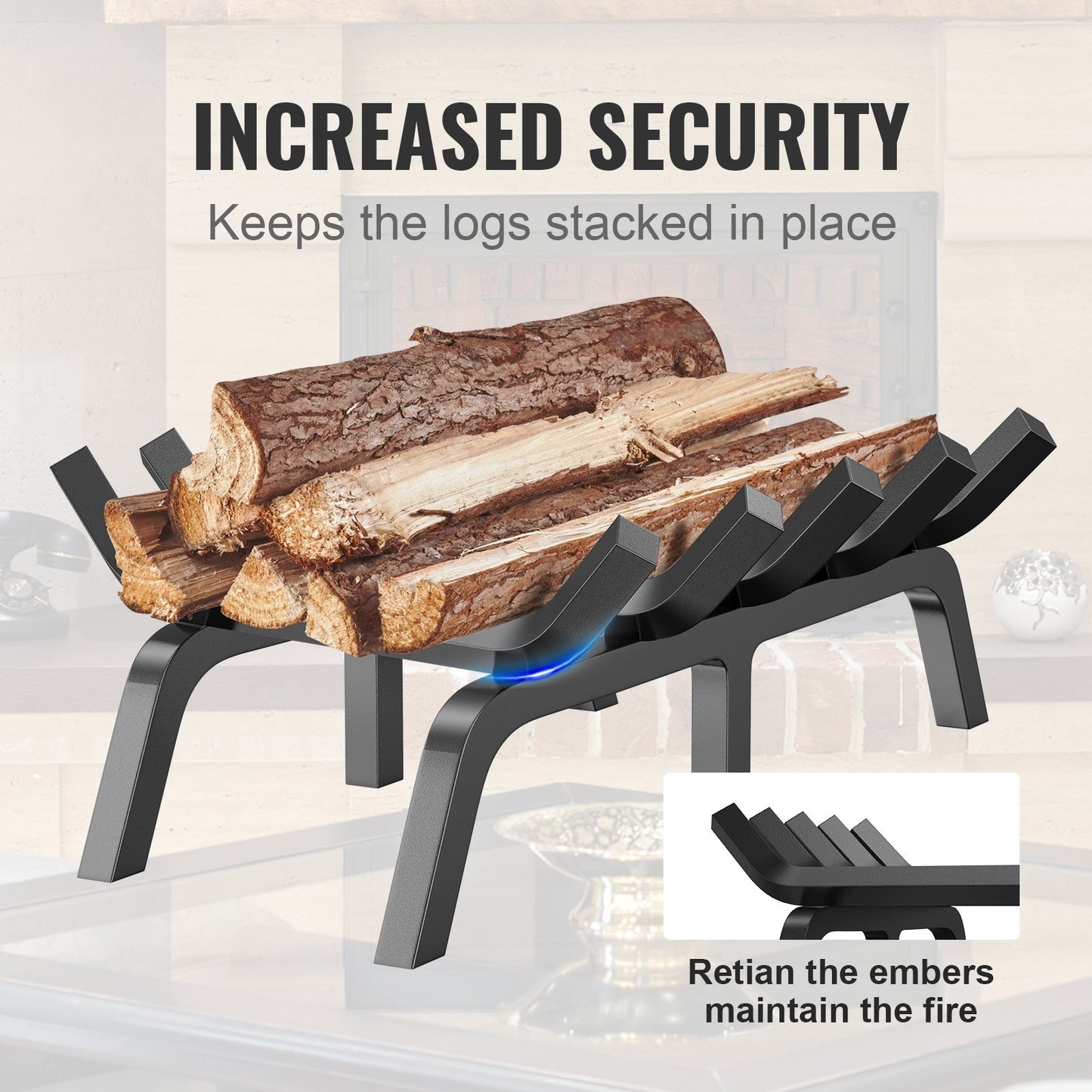 VEVOR Fireplace Log Grate, 533.4mm Heavy Duty Fireplace Grate with 6 Support Legs,