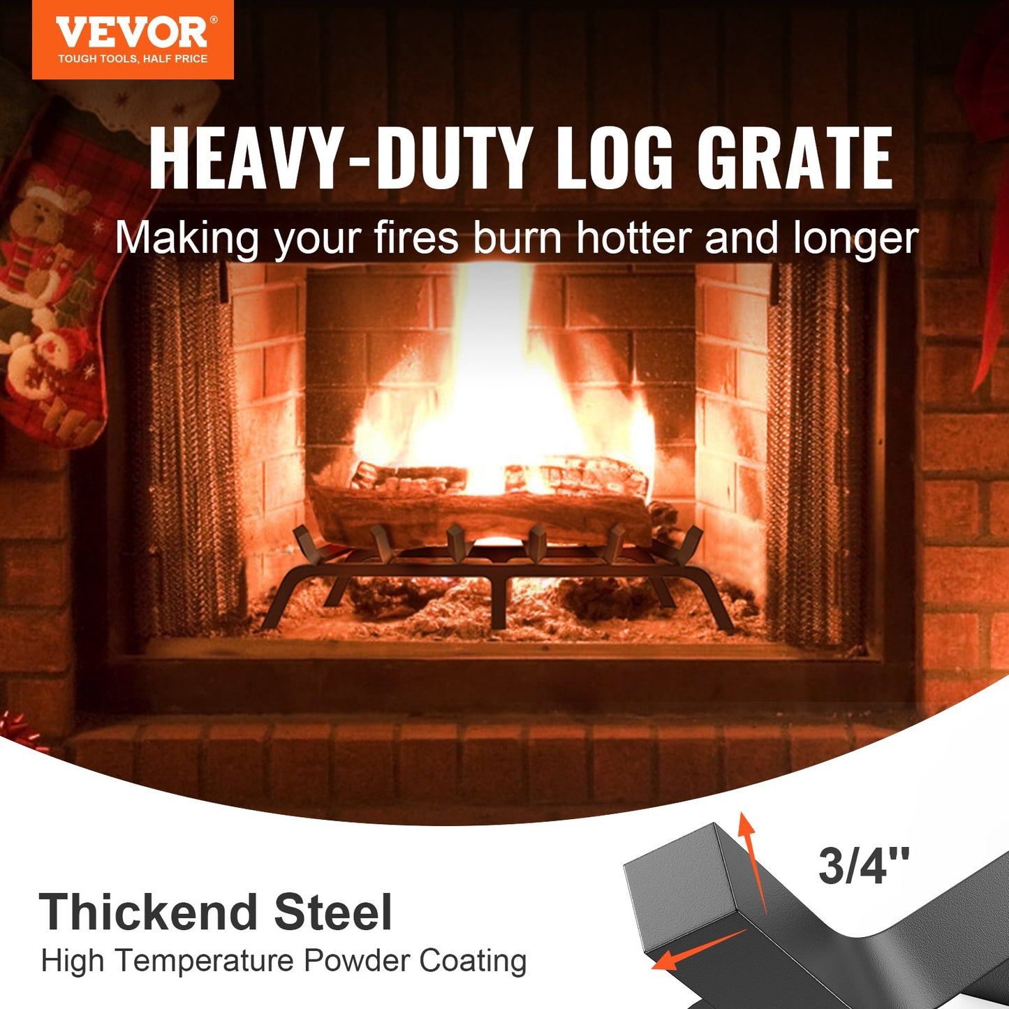 VEVOR Fireplace Log Grate, 685.8mm Heavy Duty Fireplace Grate with 6 Support Legs,