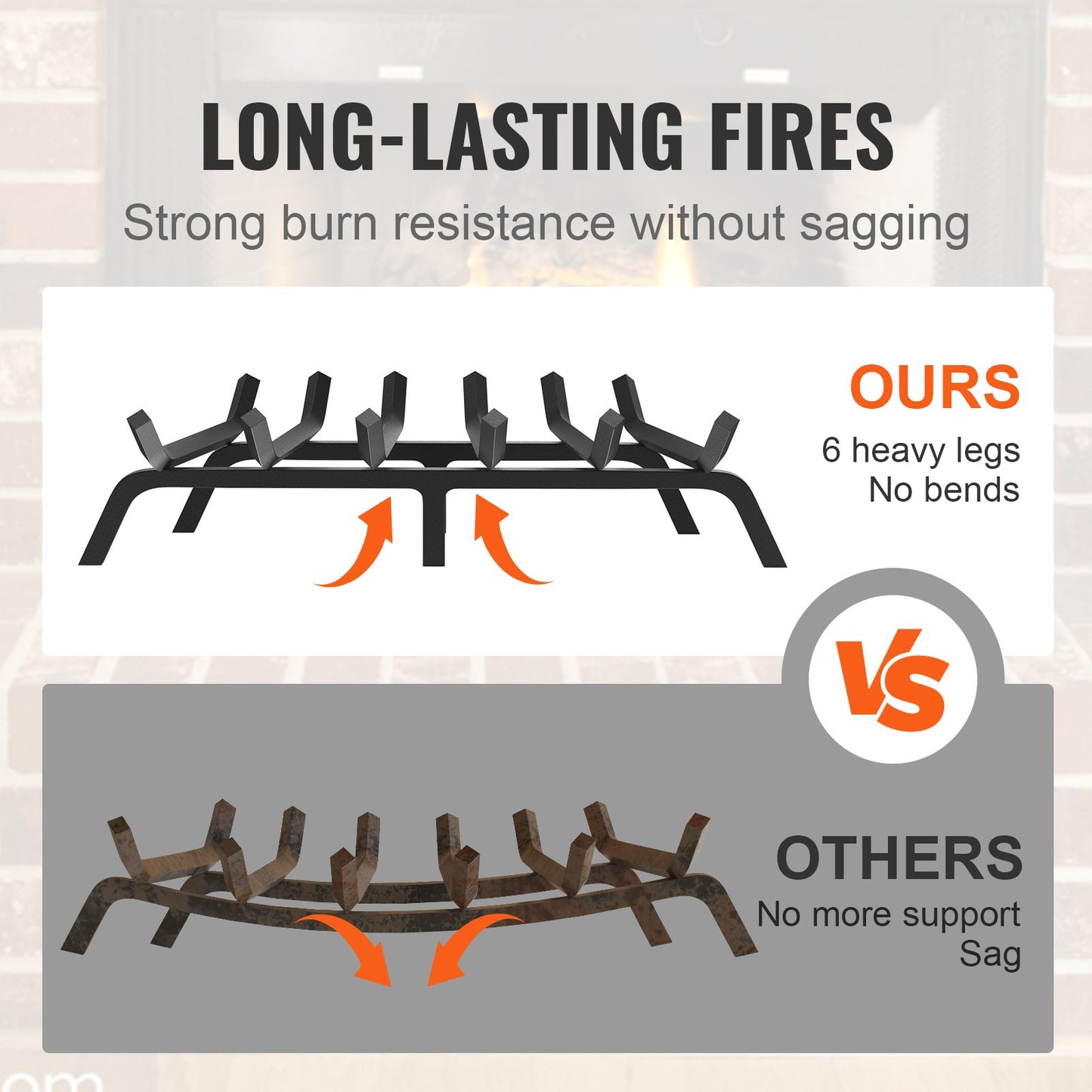 VEVOR Fireplace Log Grate, 685.8mm Heavy Duty Fireplace Grate with 6 Support Legs,