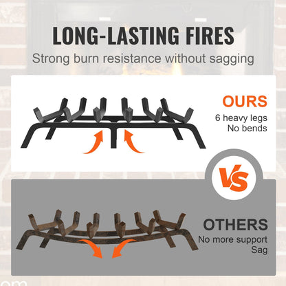 Heavy Duty Fireplace Grate with 6 Legs, 0.69m Powder-Coated Steel Bars