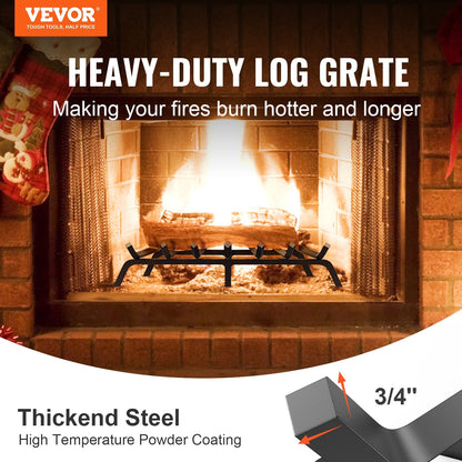 Heavy Duty 0.76m Fireplace Log Grate with 6 Legs, Powder-Coated Steel Bars