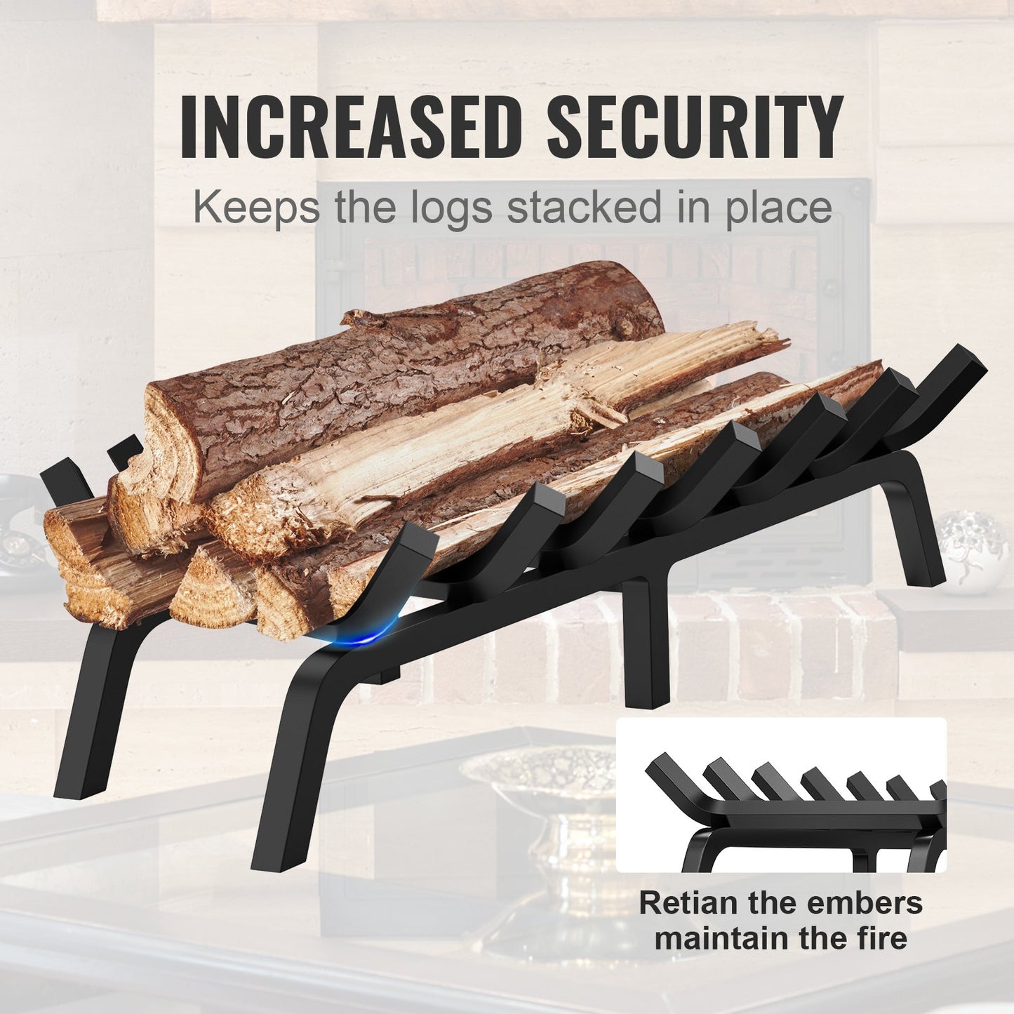 VEVOR Fireplace Log Grate, 762mm Heavy Duty Fireplace Grate with 6 Support Legs,