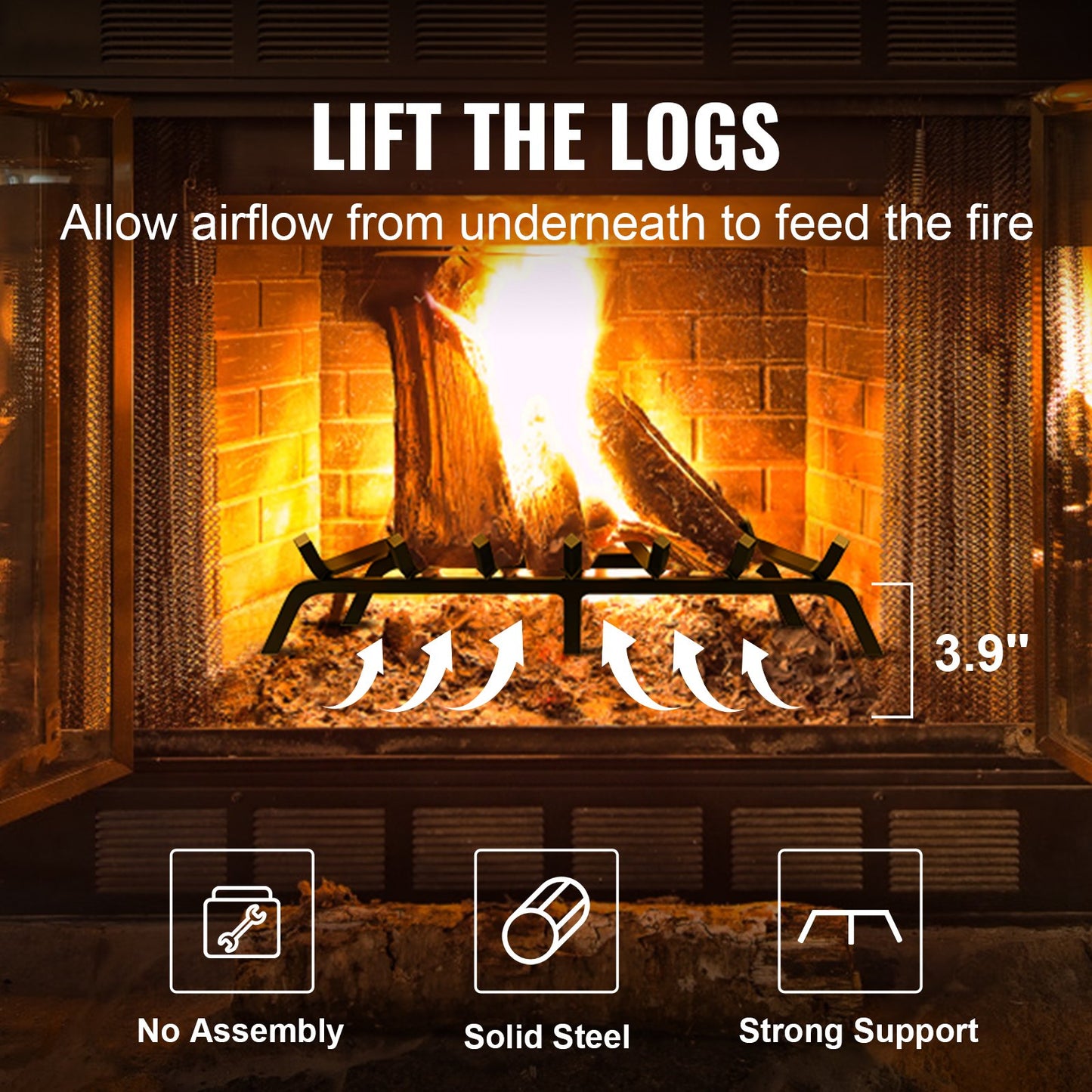 VEVOR Fireplace Log Grate, 762mm Heavy Duty Fireplace Grate with 6 Support Legs,