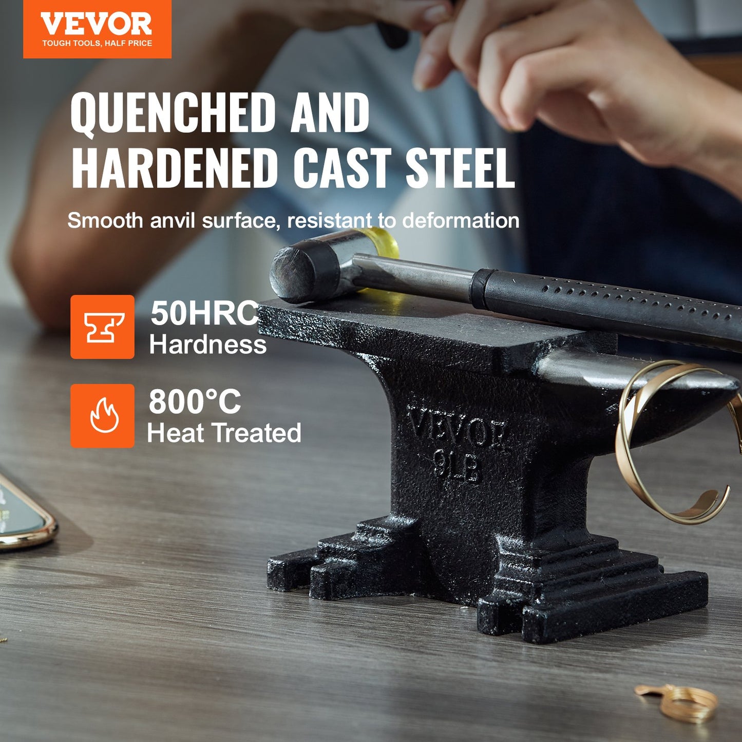 VEVOR Single Horn Anvil, 8.8Lbs Cast Steel Anvil, High Hardness Rugged Round Horn