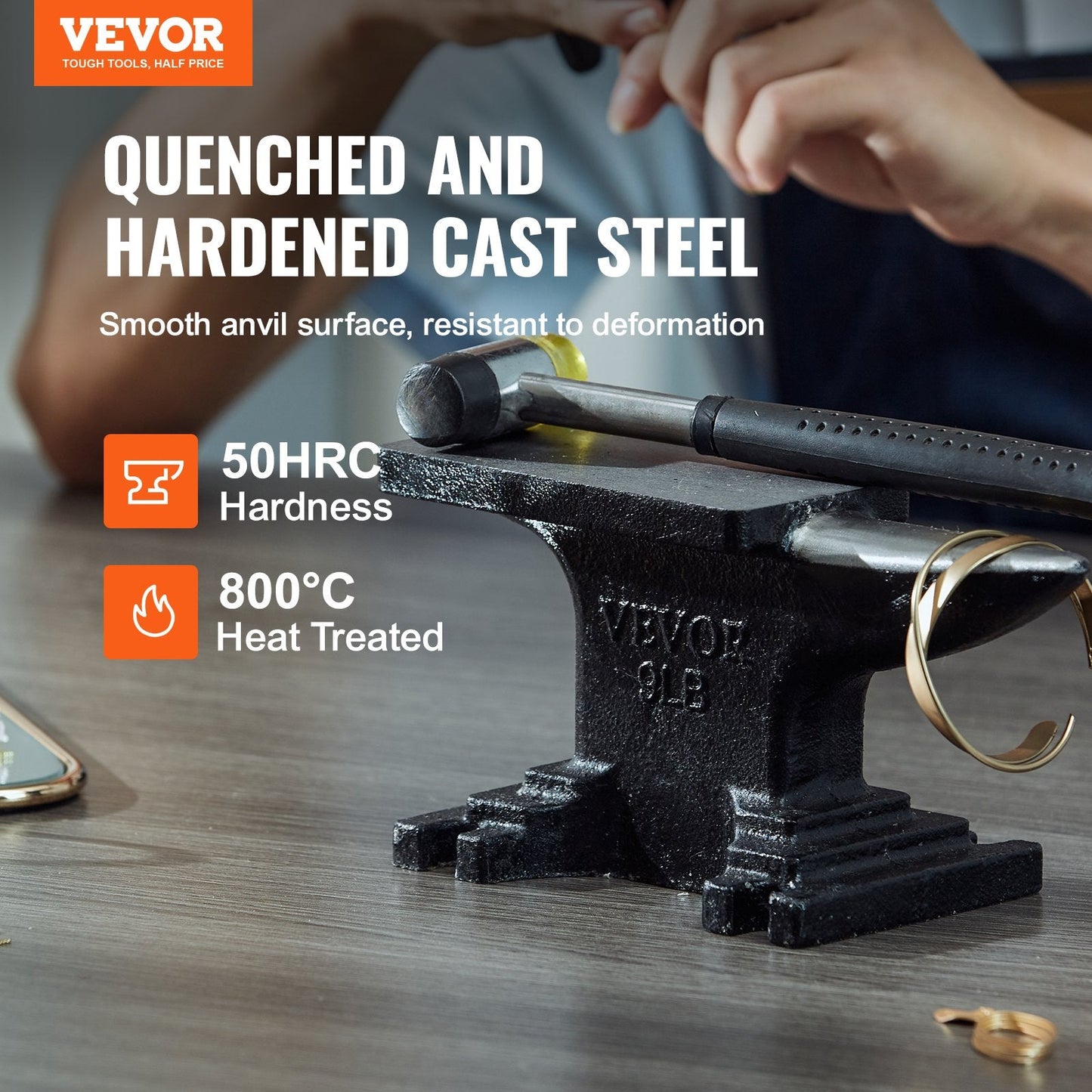 Compact Cast Steel Anvil, 4kg, Single Horn for Blacksmithing and Metalwork