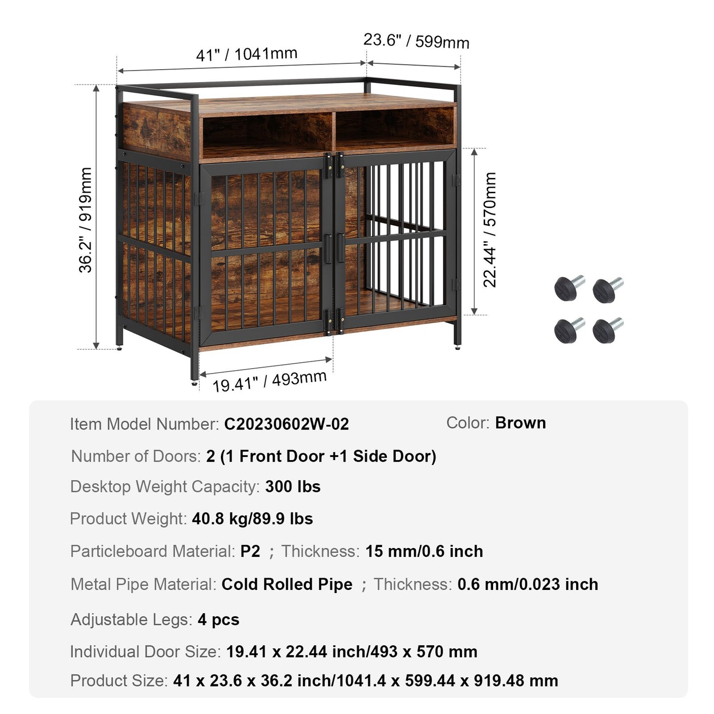 VEVOR Furniture Style Dog Crate with Storage, 41 inch Dog Crate Furniture Large