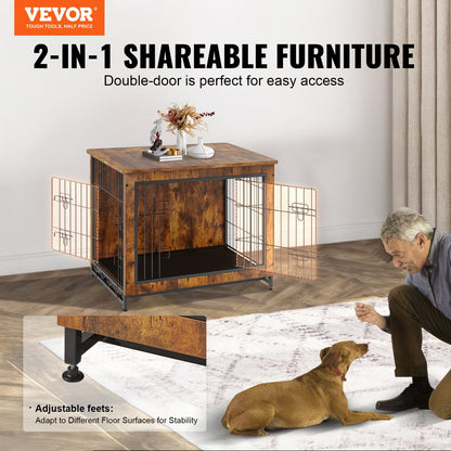 VEVOR Dog Crate Furniture 32 inch Wooden Dog Crate with Double Doors & Tray