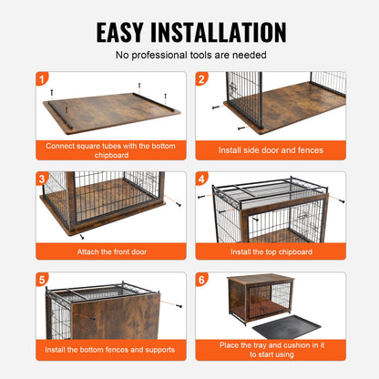 VEVOR Dog Crate Furniture 32 inch Wooden Dog Crate with Double Doors & Tray