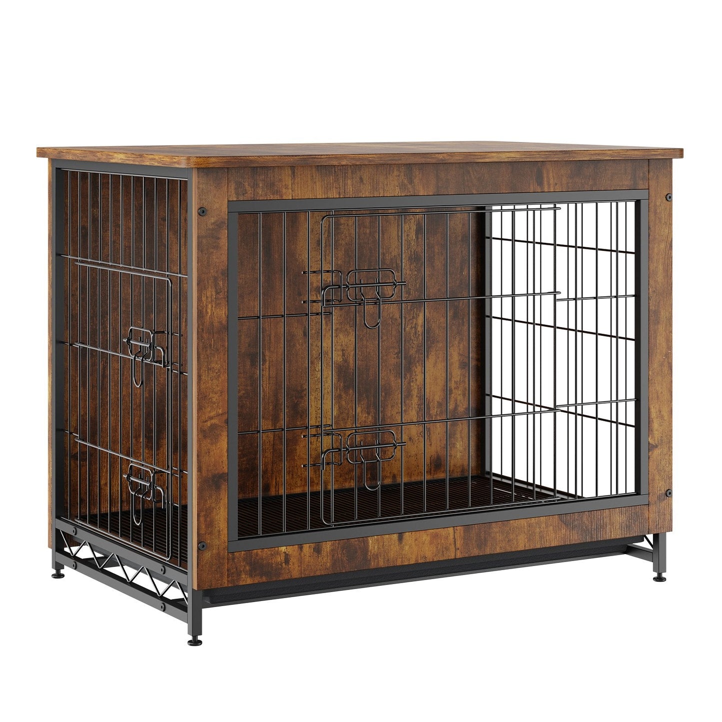 Wooden Dog Crate with Double Doors & Tray, 0.8m, 100kg Capacity, Brown