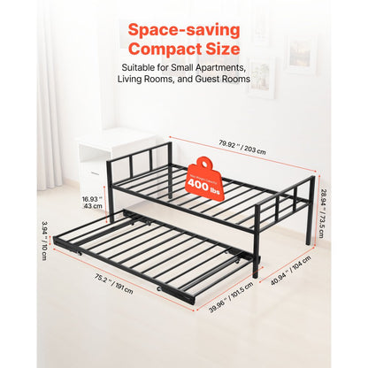 Twin Size Daybed Frame Metal Day Bed with Trundle and Metal Slats
