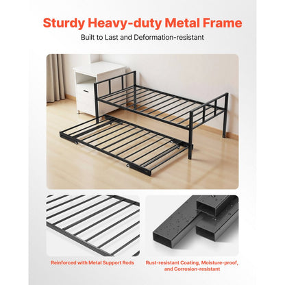 Twin Size Daybed Frame Metal Day Bed with Trundle and Metal Slats