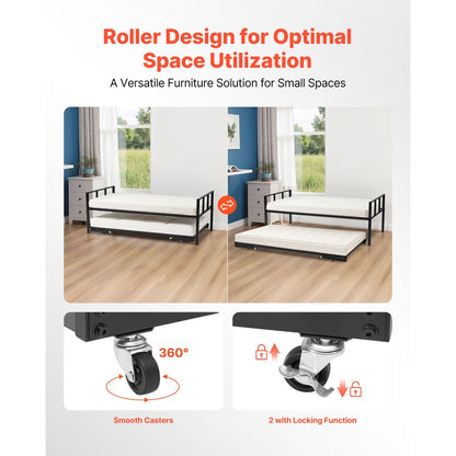 Twin Size Daybed Frame Metal Day Bed with Trundle and Metal Slats
