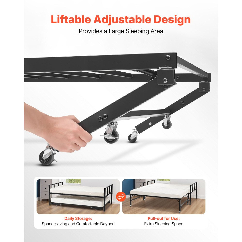 Twin Size Daybed Frame Metal Day Bed with Trundle and Metal Slats
