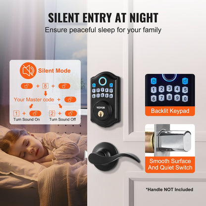 Keyless Fingerprint Door Lock with Keypad, Auto Lock, IP63, 300 Users