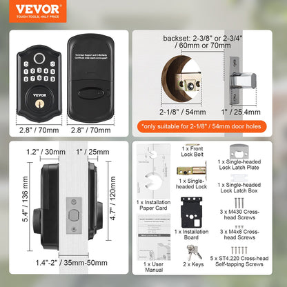 VEVOR Fingerprint Door Lock, Keyless Entry Door Lock with Fingerprint/Keypad Code/Key,