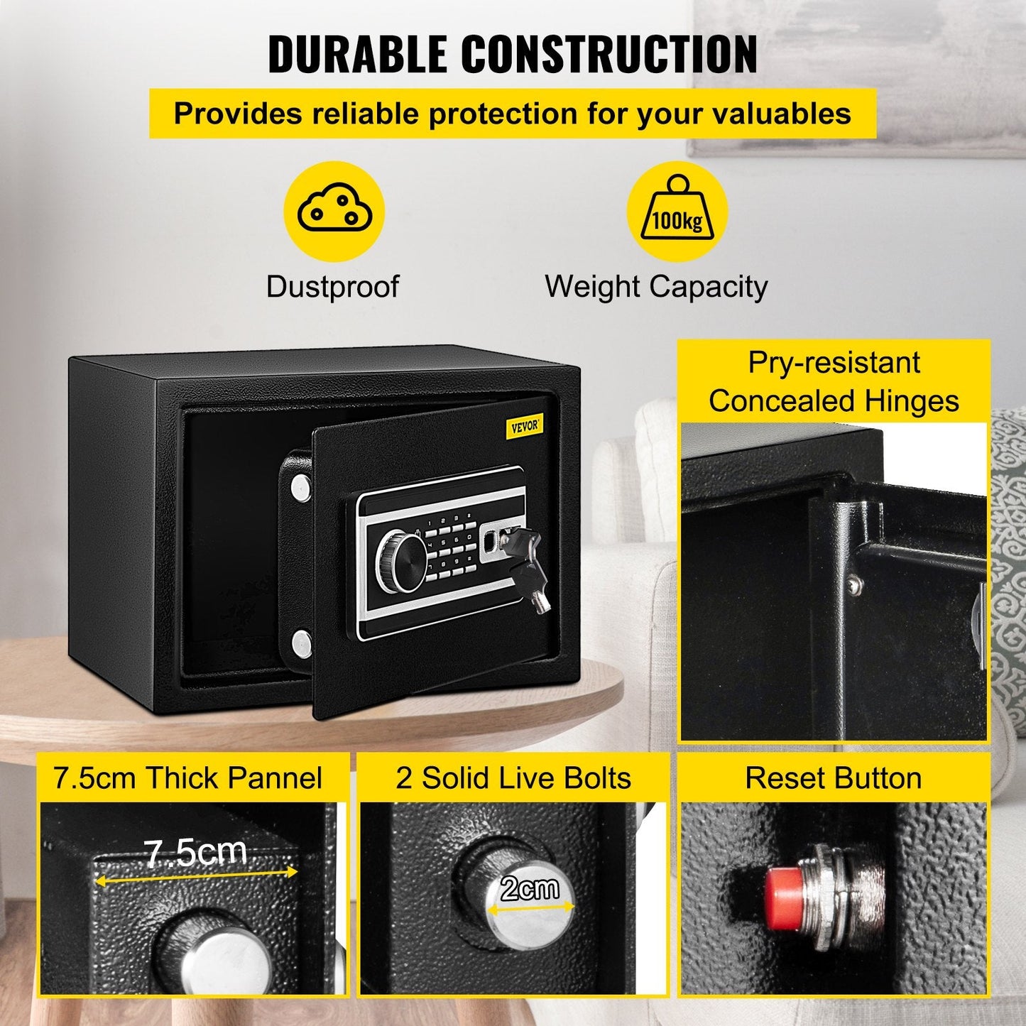 Secure 0.8 Cu. Ft. Fingerprint Safe Box for Valuables, Keys & Digital Keypad