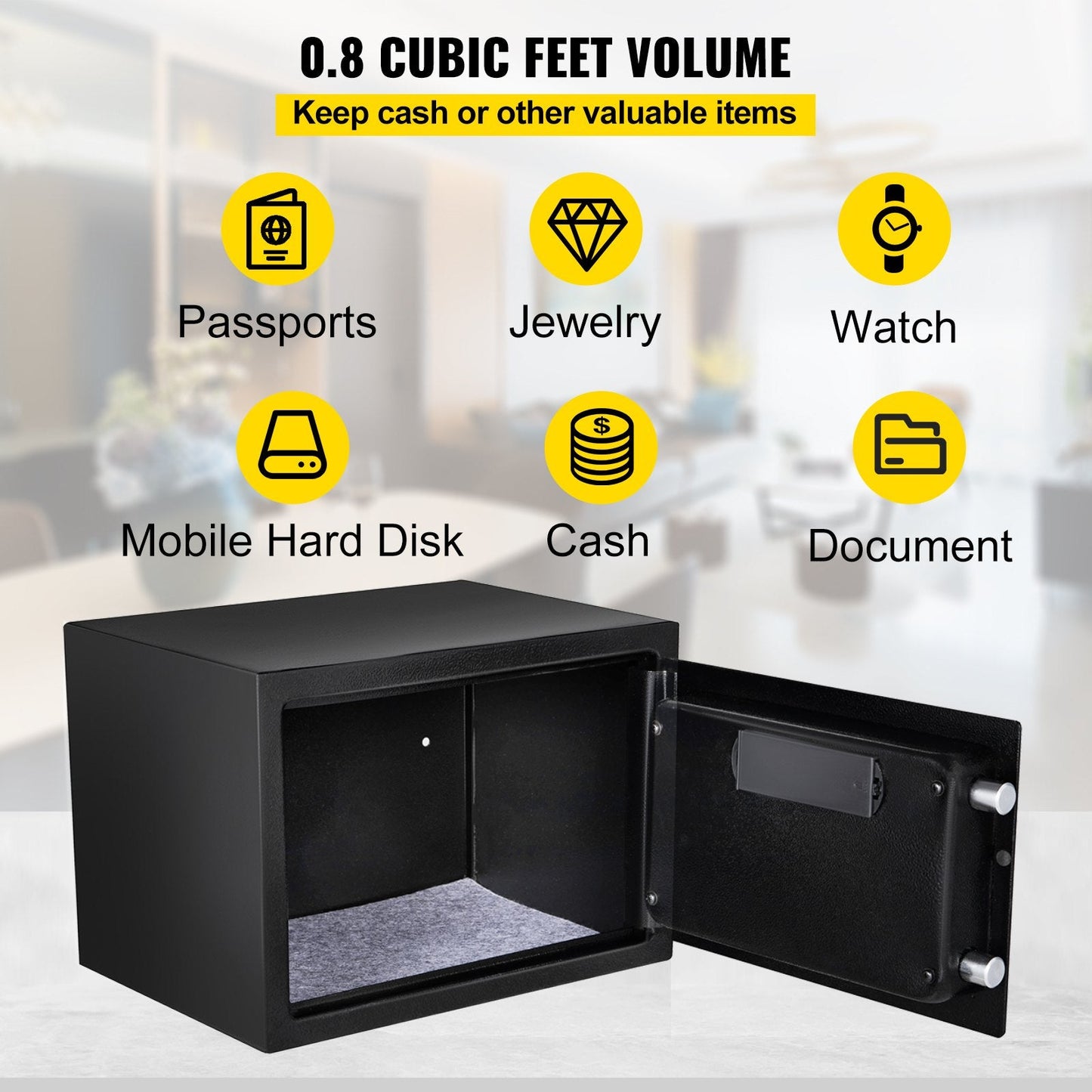 Secure 0.8 Cu. Ft. Fingerprint Safe Box for Valuables, Keys & Digital Keypad