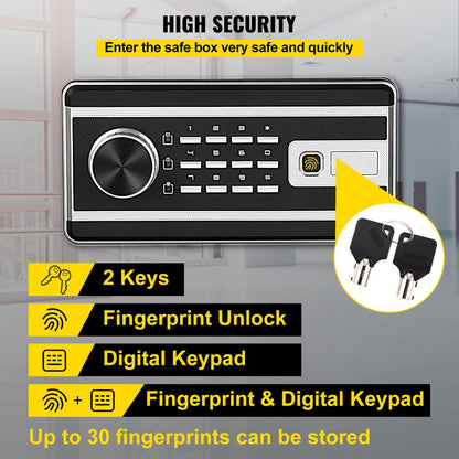 1.7 CU.FT Fingerprint Safe Box with Digital Keypad and Keys, Black, 15 kg