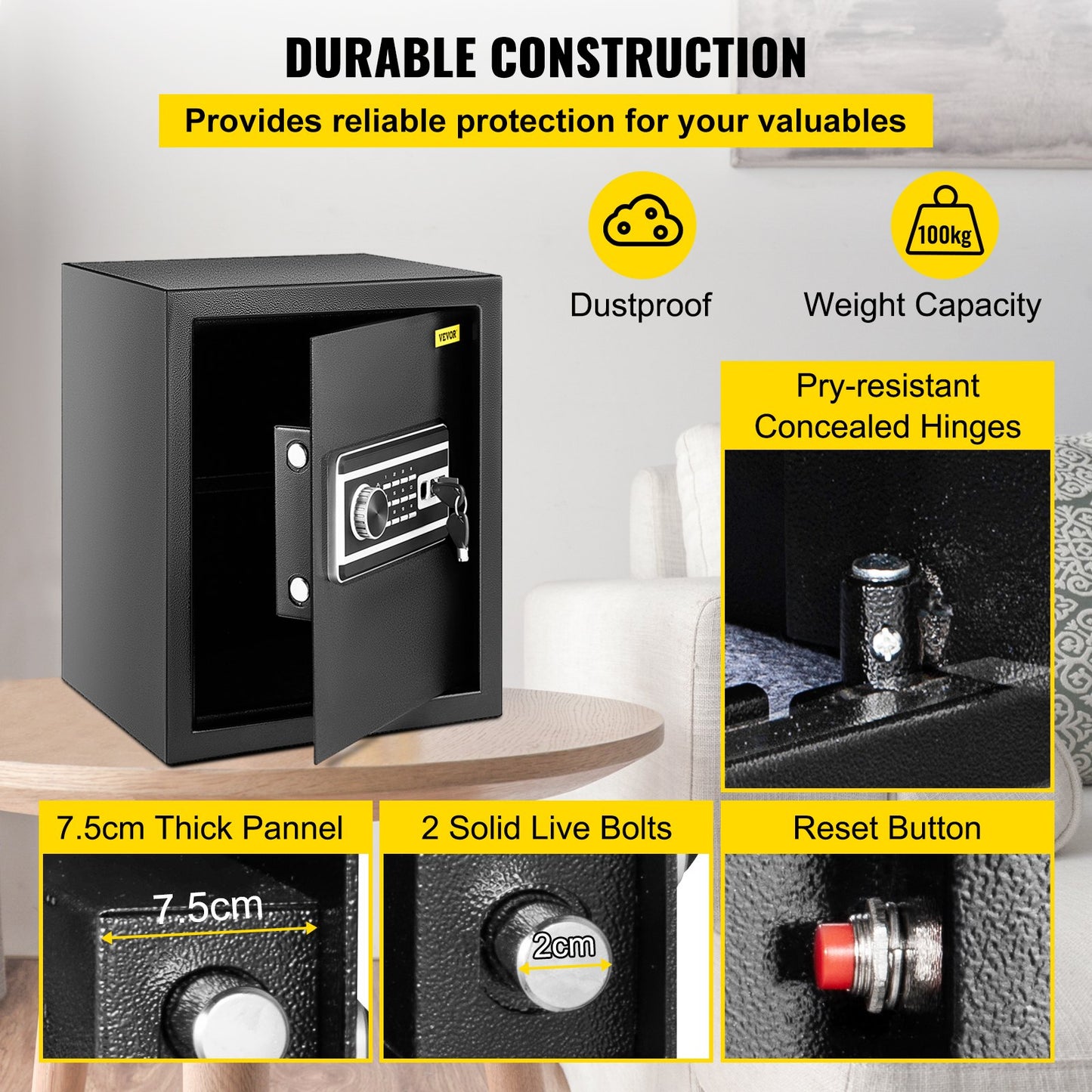 VEVOR Safe Box, 1.7 CU.FT Fingerprint Safe Box for Money with 2 Keys & Digital Keypad,