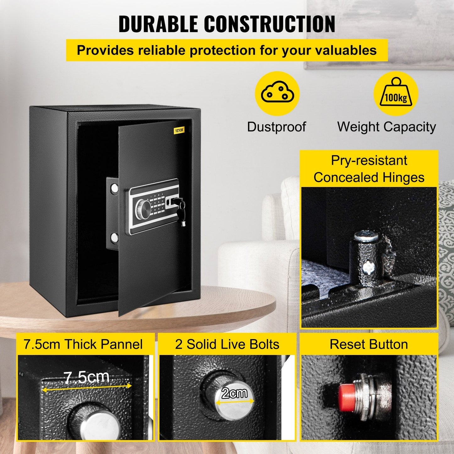 2.1 CU.FT Fingerprint Safe with Digital Keypad & Key Lock for Home & Office