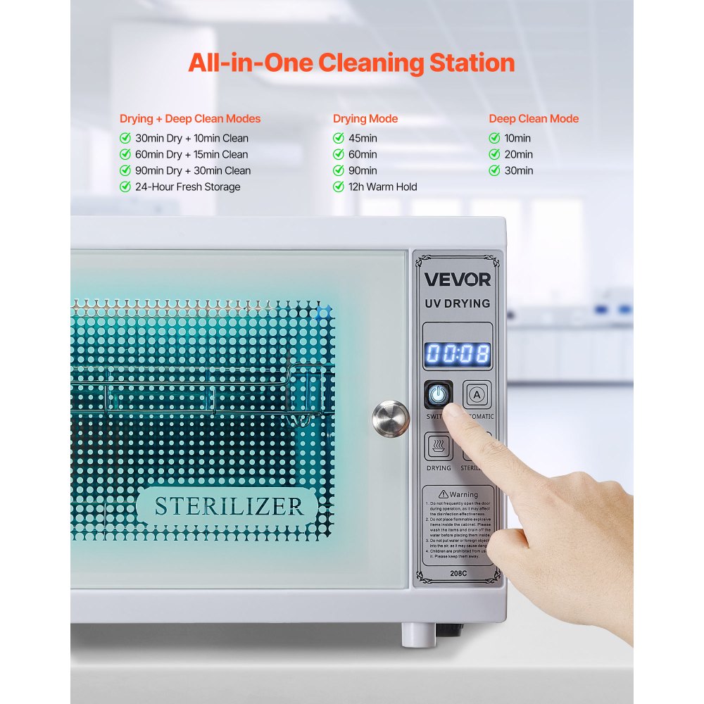 VEVOR Nail Tool Cleaning Machine 12L Large Capacity Tool Cleaner Various Modes