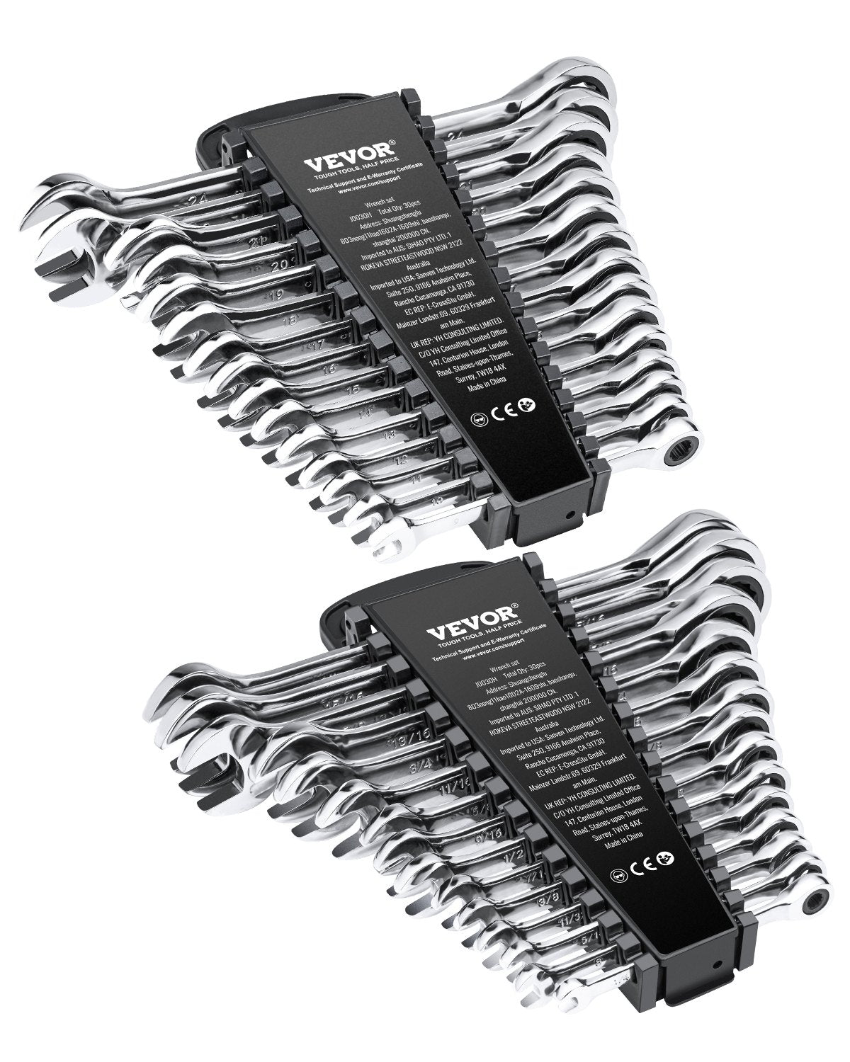VEVOR Combination Wrench Set 30 PCS SAE 1/4" to 1", Metric 8-24mm Organizer Rack