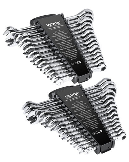 VEVOR Combination Wrench Set 30 PCS SAE 1/4" to 1", Metric 8-24mm Organizer Rack