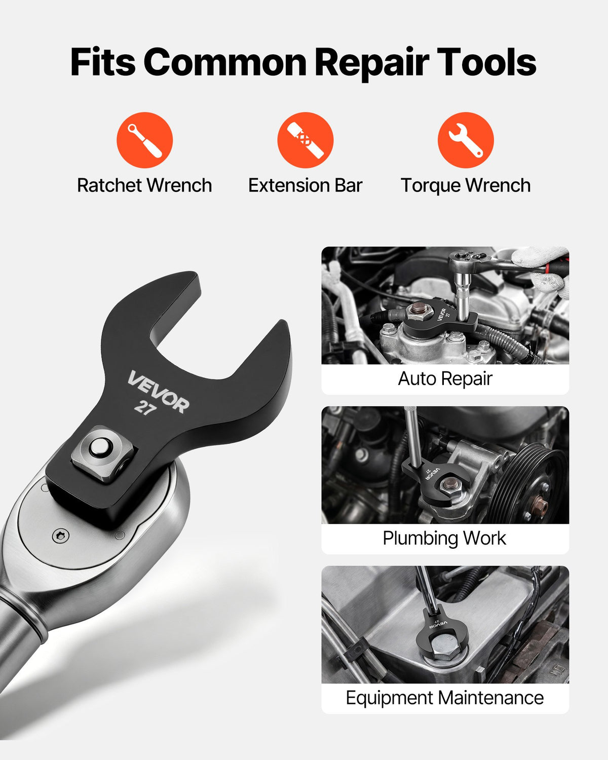 Crowfoot Wrench Set, 1/2" Drive, 14-Piece Metric 27 to 50 mm Crows Foot Wrenches, 40Cr Alloy Steel, with Storage Tray, Dual Size Markings on Tools and Tray, for Auto Maintenance or Repairs