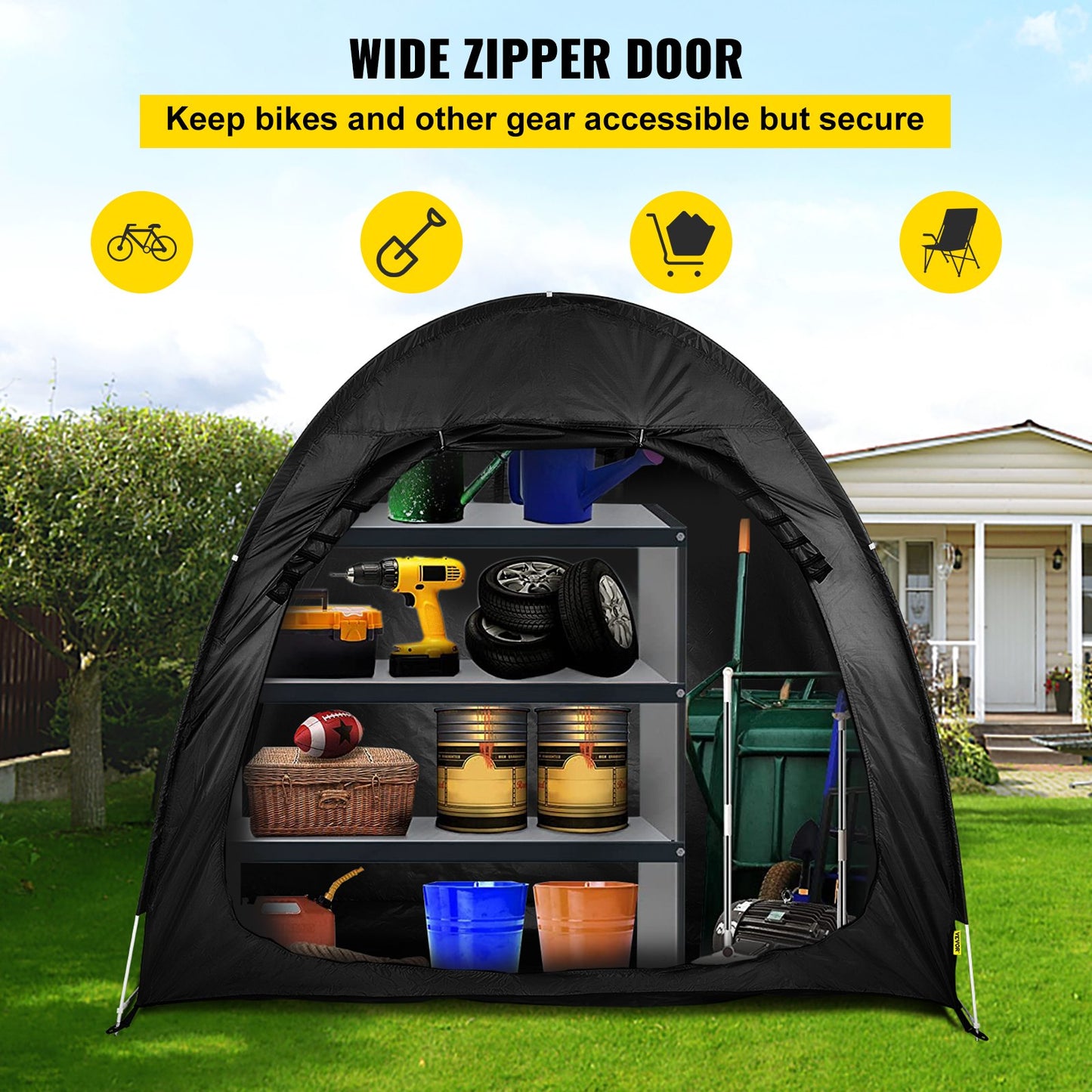 VEVOR Bicycle Storage Tent Bike Storage Cover 210D Waterproof Black w/ Carry Bag