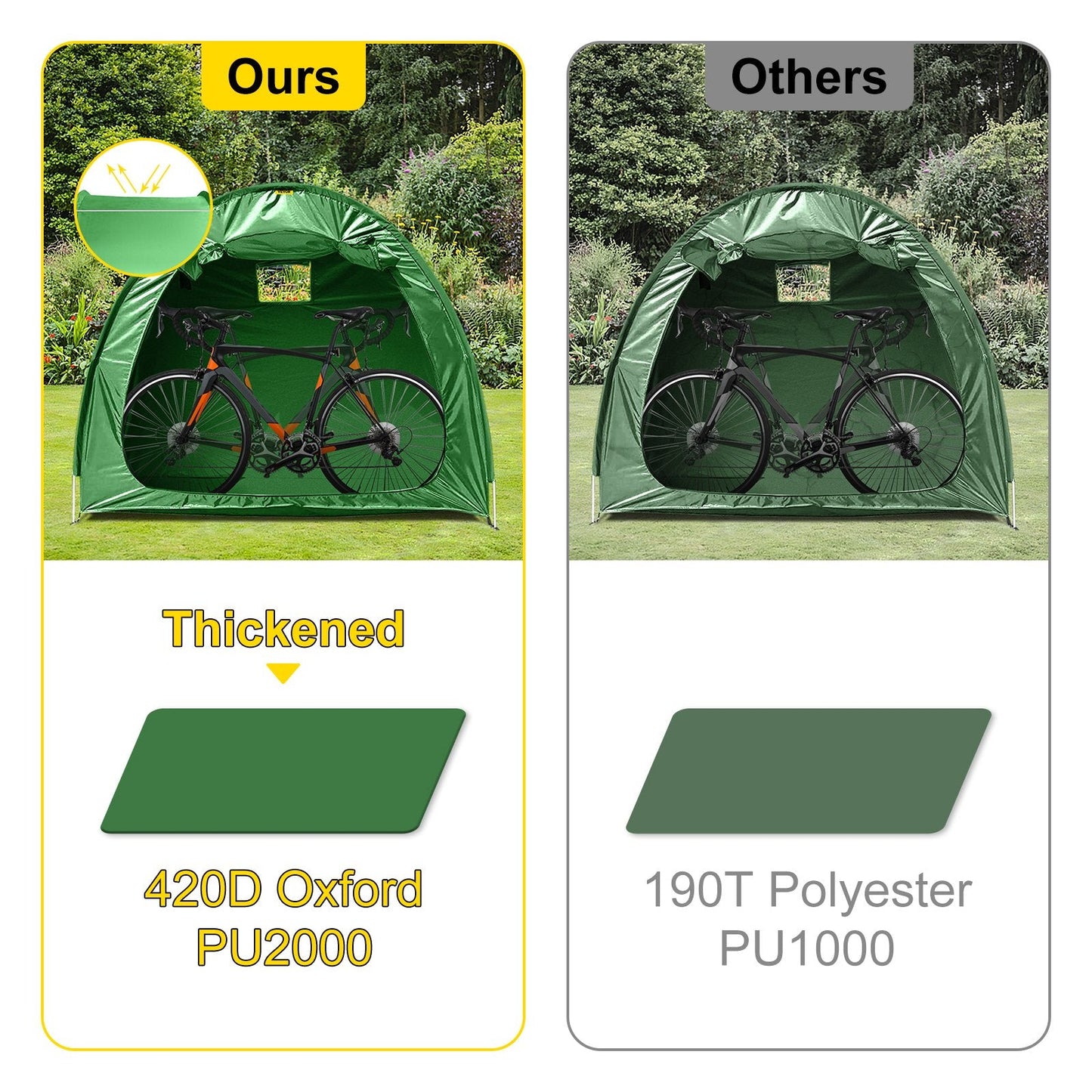 Outdoor Bike Storage Tent, 420D Waterproof Fabric, Fits 4 Bikes, Green