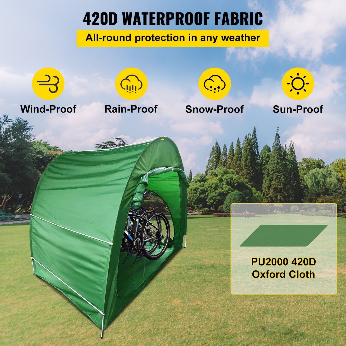 VEVOR Bike Cover Storage Tent, 420D Oxford Fabric Portable for 4 Bikes, Outdoor