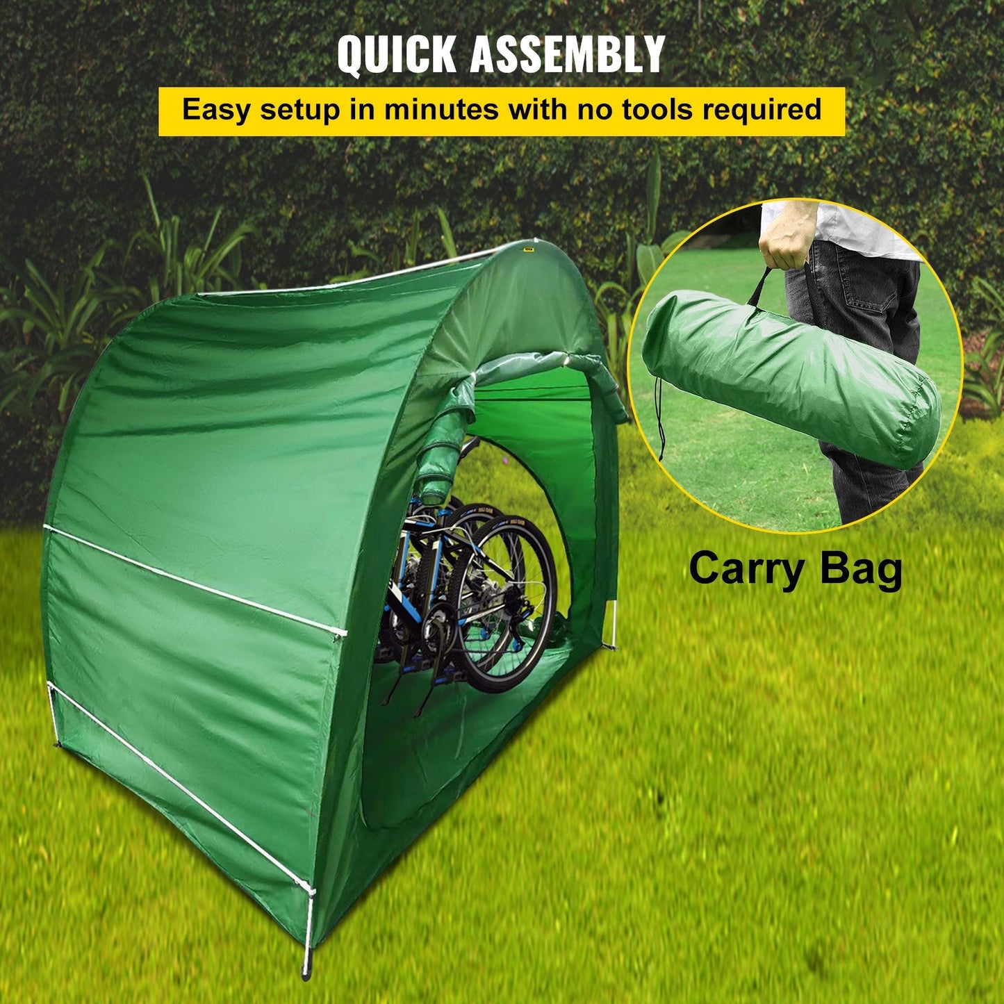Outdoor Bike Storage Tent, 420D Waterproof Fabric, Fits 4 Bikes, Green