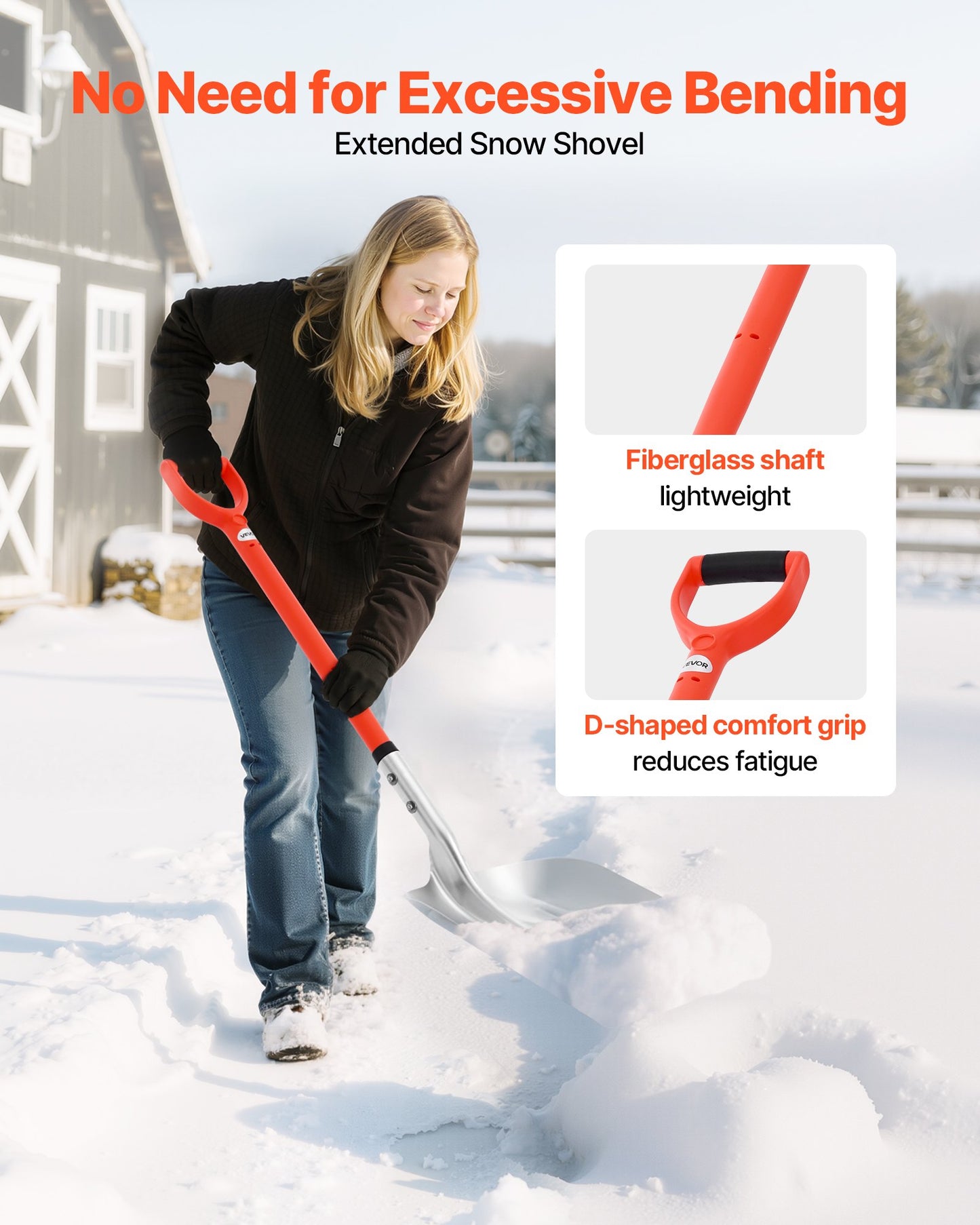 Snow Shovel for Driveway, 35cm Wide Aluminum Alloy Snow Shovel with D-shaped Handles, Large Capacity Snowplow Shovels, Lightweight Snows Removal Tool for Garden Car Camping