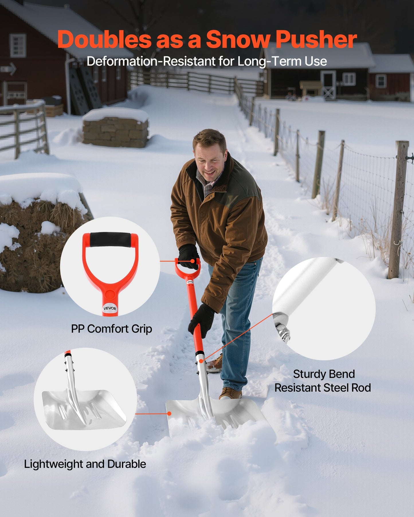 Snow Shovel for Driveway, 35cm Wide Aluminum Alloy Snow Shovel with D-shaped Handles, Large Capacity Snowplow Shovels, Lightweight Snows Removal Tool for Garden Car Camping