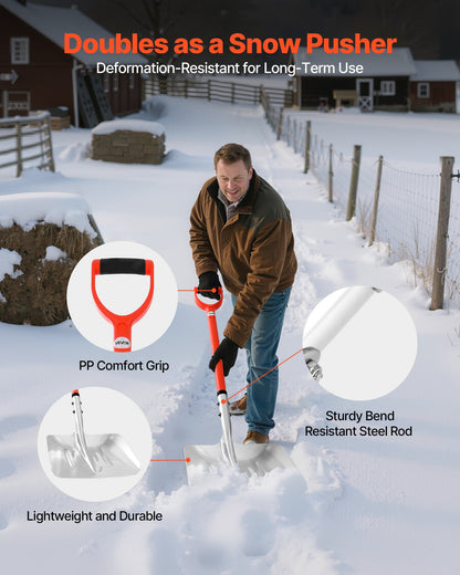 Snow Shovel for Driveway, 35cm Wide Aluminum Alloy Snow Shovel with D-shaped Handles, Large Capacity Snowplow Shovels, Lightweight Snows Removal Tool for Garden Car Camping