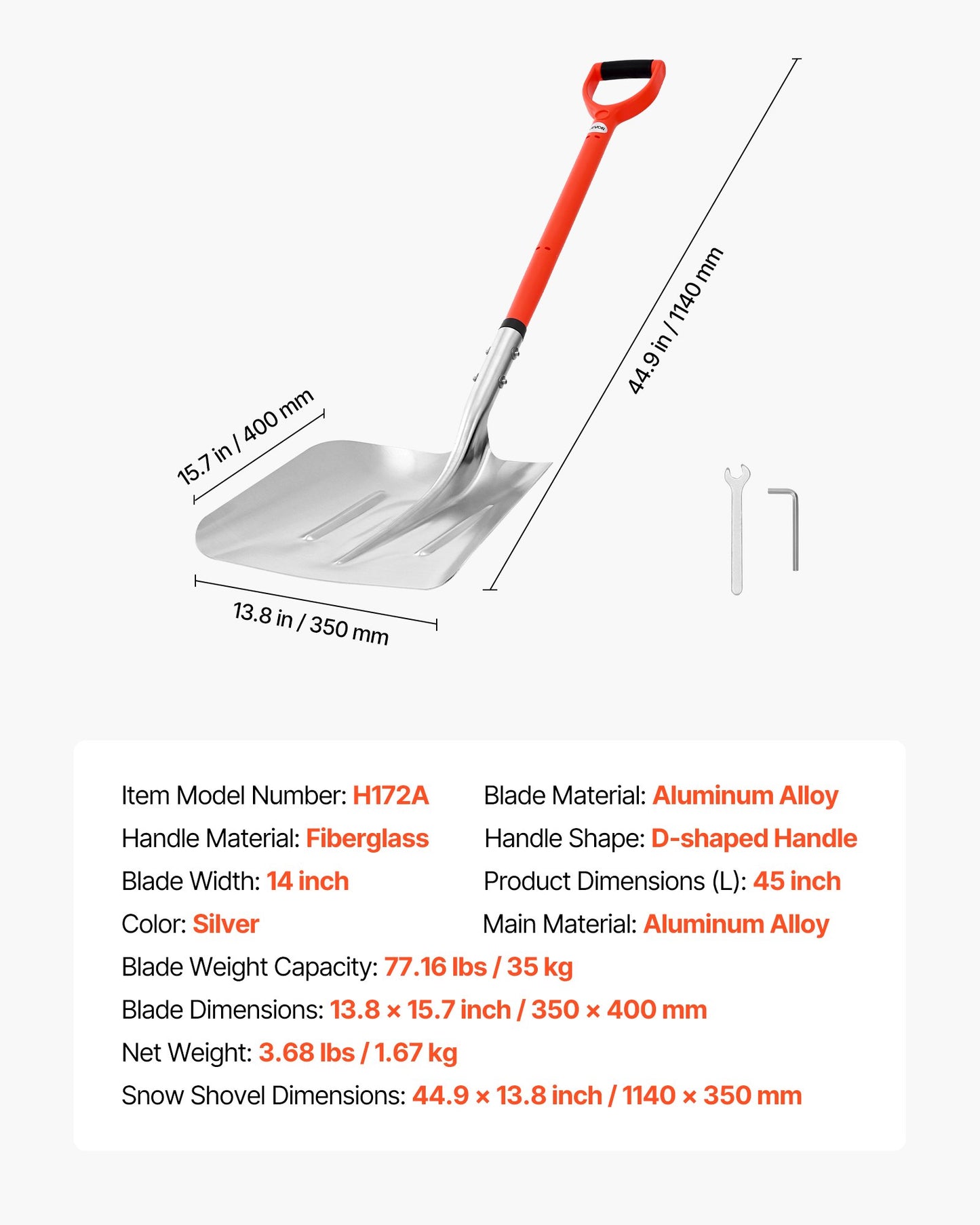 Snow Shovel for Driveway, 35cm Wide Aluminum Alloy Snow Shovel with D-shaped Handles, Large Capacity Snowplow Shovels, Lightweight Snows Removal Tool for Garden Car Camping
