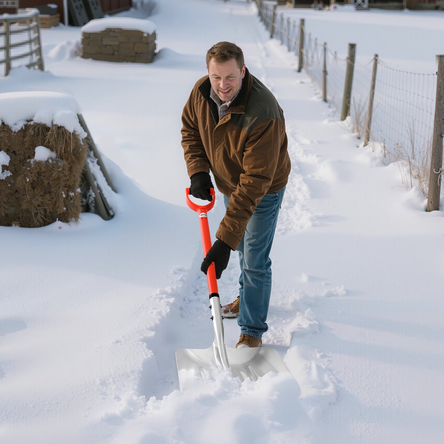 Snow Shovel for Driveway, 35cm Wide Aluminum Alloy Snow Shovel with D-shaped Handles, Large Capacity Snowplow Shovels, Lightweight Snows Removal Tool for Garden Car Camping