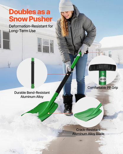 Snow Shovel for Driveway, 21.5cm Wide Aluminum Alloy Snow Shovel with T-shaped Handles, Large Capacity Snowplow Shovels, Portable & Lightweight Snows Removal Tool for Garden Car Camping